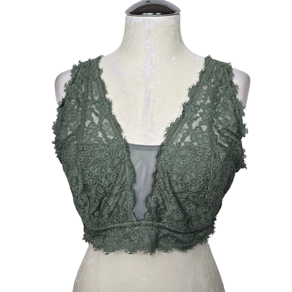 Aerie Green Floral Lined Bralette XL